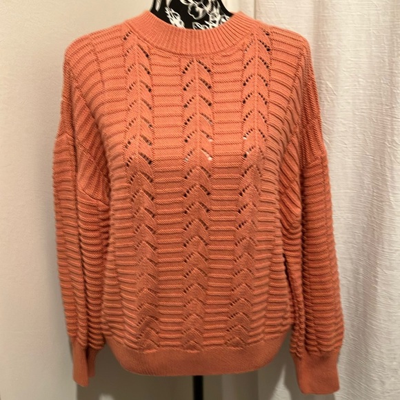 Marc New York Sweaters - Marc New York Burnt Orange Cotton Crew Neck Sweater with Cable Knit